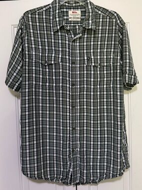 Fjallraven Mens XXL Abisko Cool Green Gray Button Up Plaid Lyocell Shirt